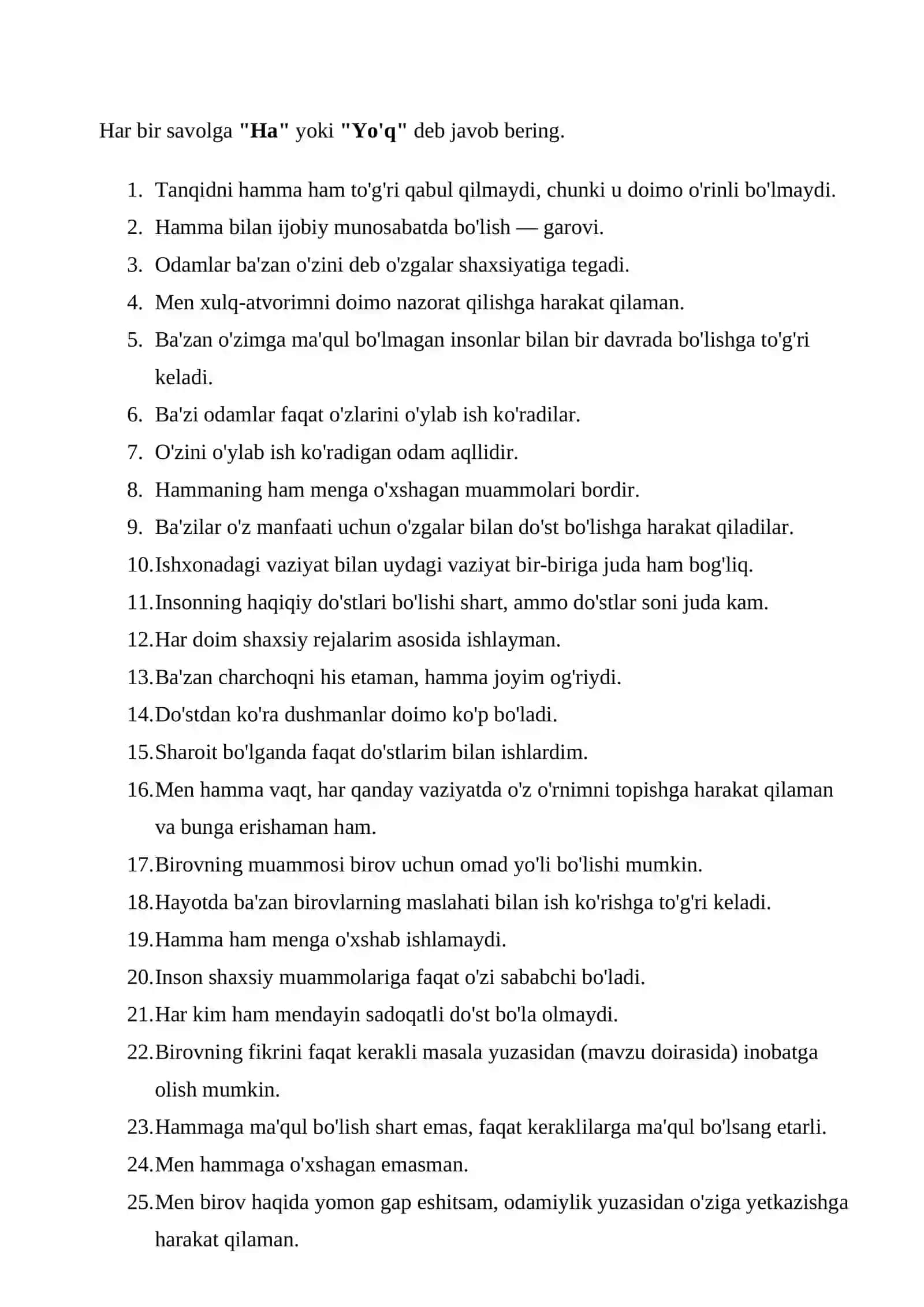 Bojxona psixologiya test savollari 3