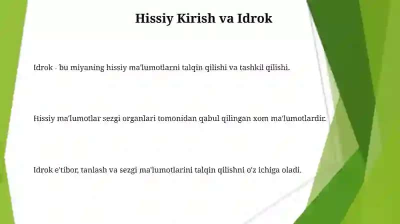 Idrok - bu miyaning hissiy ma'lumotlarni talqin qilishi va tashkil qilishi 3