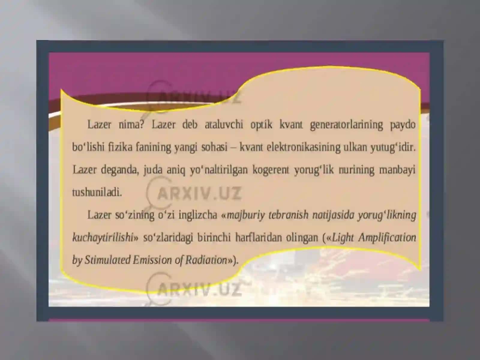 Lazernurlarining tabiati va uning tibbiyot da qo’llanilishi 3