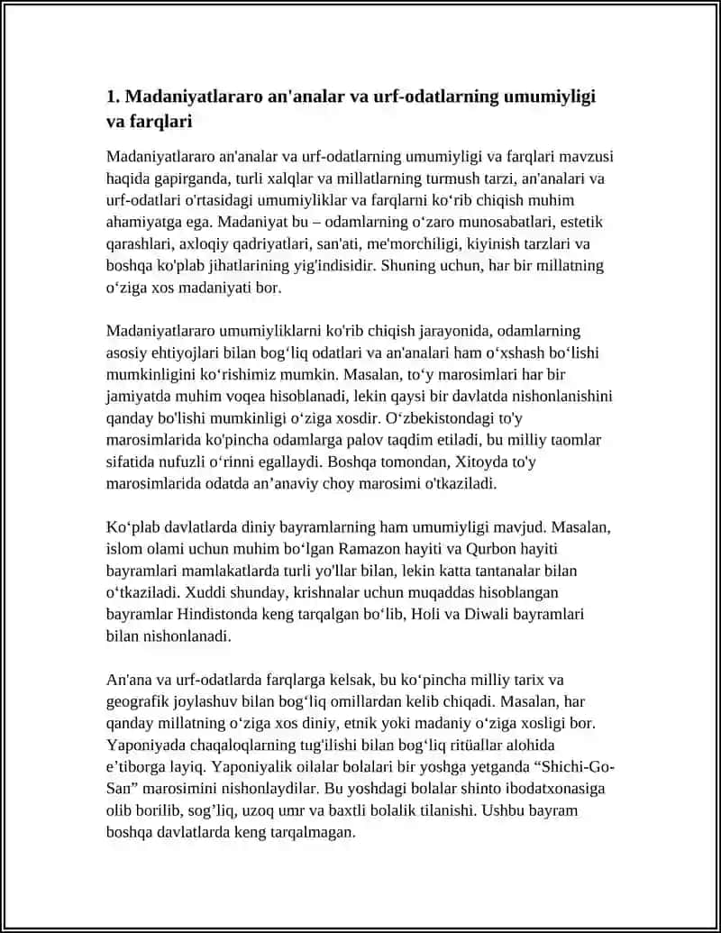 DUNYO XALQLARI MADANYATIDAGI UMUMIYLIK VA FARQLARI MAVZUSI 3