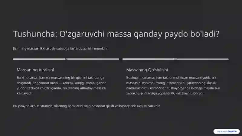 O'zgaruvchi massali jismning harakati: Nazariya va Ilovalar 3