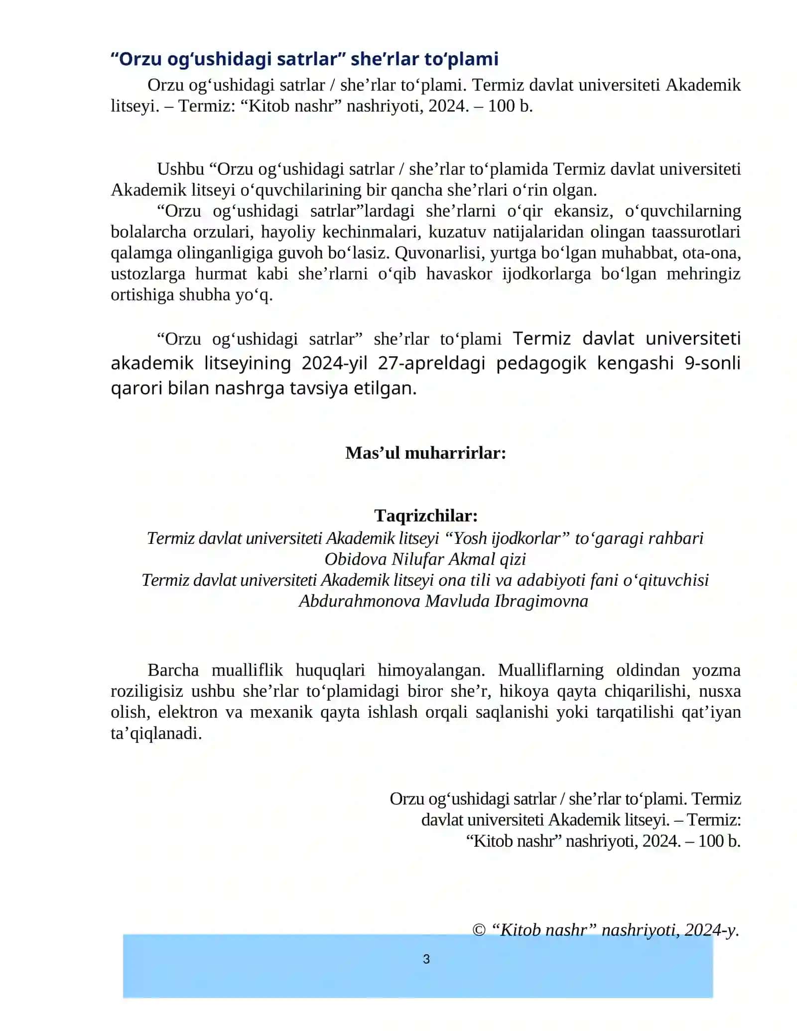 Orzu og‘ushidagi satrlar she’rlar to‘plami 3