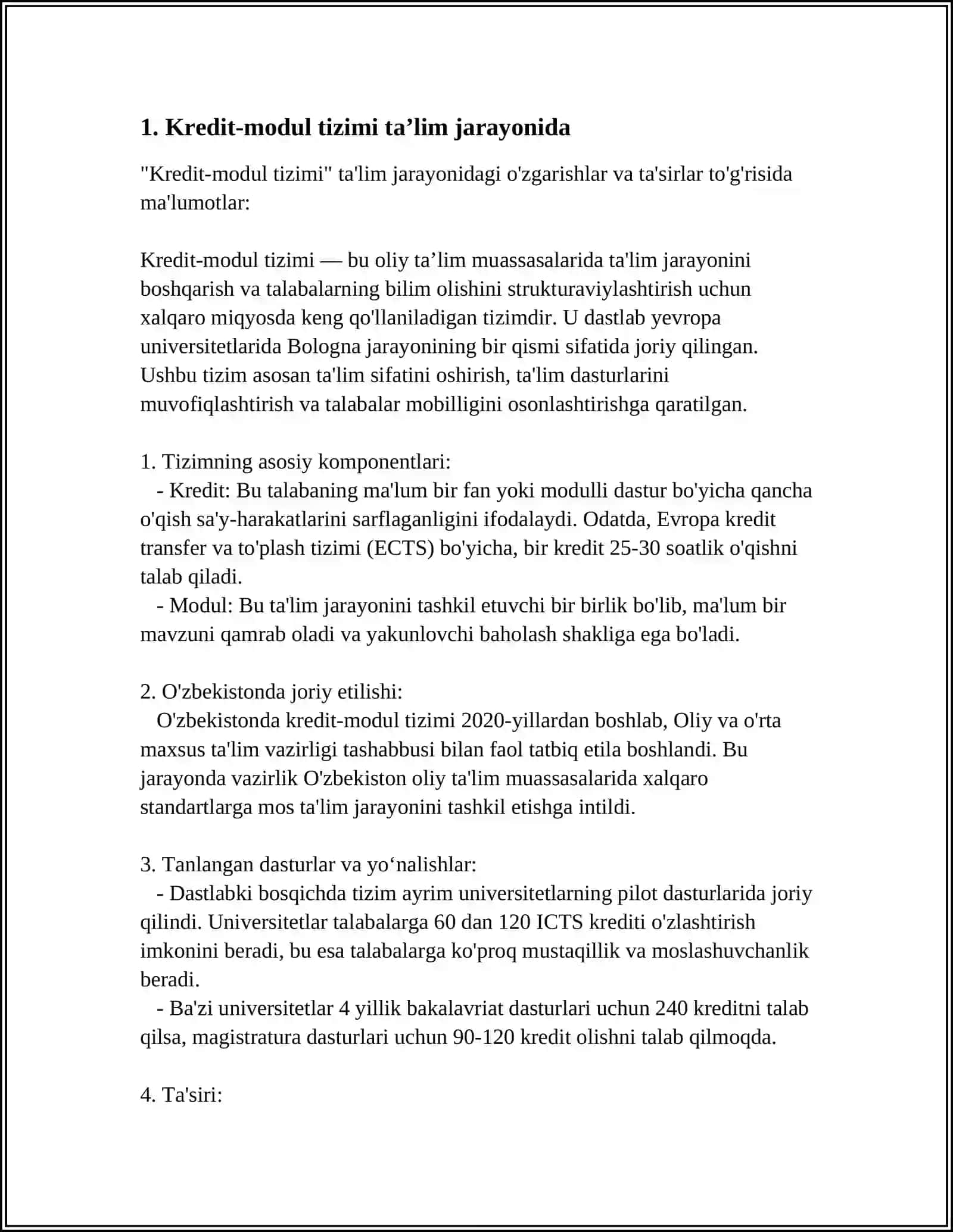 O'ZBEKISTON OLIY TAʼLIM TIZIMIDA KREDIT MODUL AHAMIYATI 3