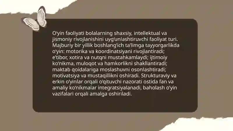 Bolalarni boshlang’ich ta’limga bolalarni majburiy bir yillik tayyorlashda o‘yin faoliyatining mohiyati 3