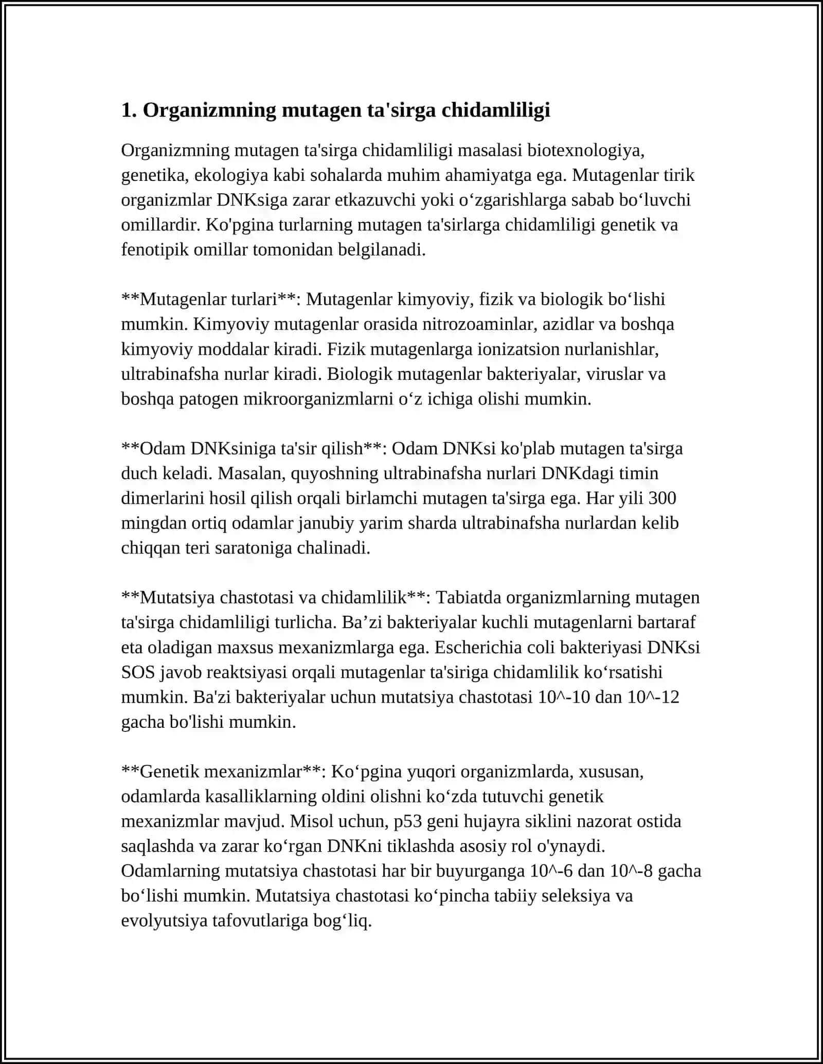 ORGANIZMNING MUTAGEN TAʼSIRIGA CHIDAMLILIGI.TOMAS MORGANNING XROMOSOMA NAZARIYASI.JINS GENETIKASI 3