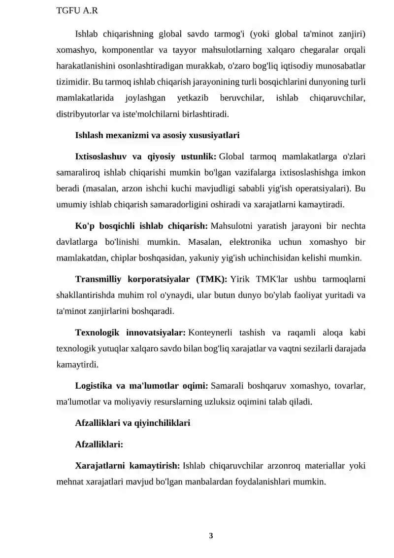 Ishlab chiqarishning global savdo tarmog'i 3