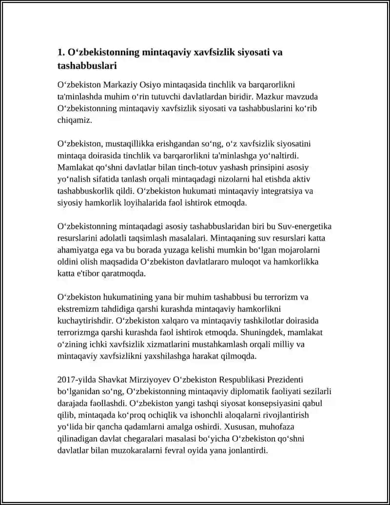 O‘ZBEKISTONNING MARKAZIY OSIYODA TINCHLIK VA BARQARORLIKNI TA’MINLASHDAGI O‘RNI 3