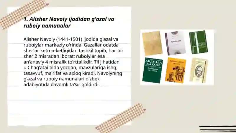 Alisher Navoiy ijodidan g'azal va ruboiy namunalar 3