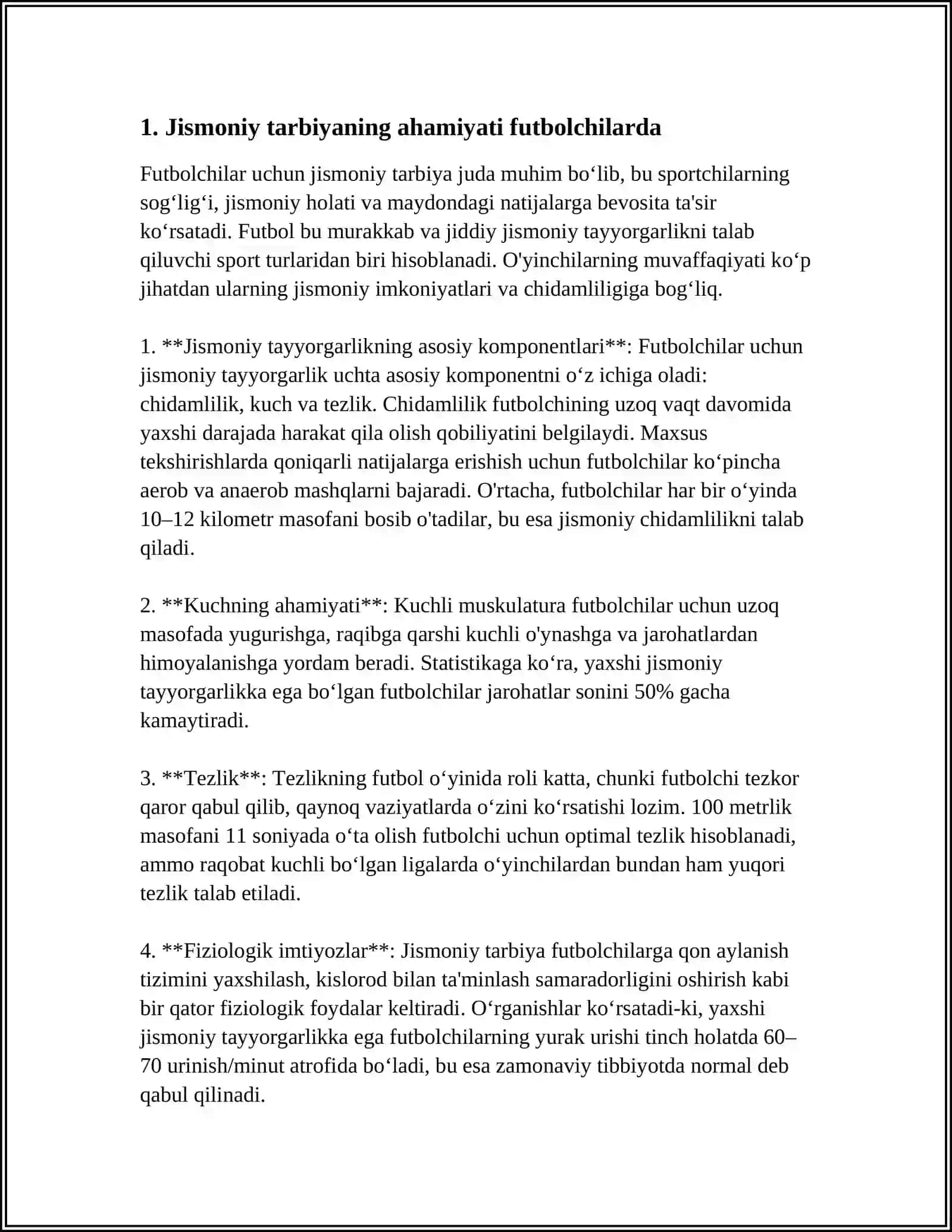 MUSTAQIL ISH Mavzu: FUTBOLCHILARNING JISMONIY SIFATLARINI TARBIYALASH USULIYATI 3