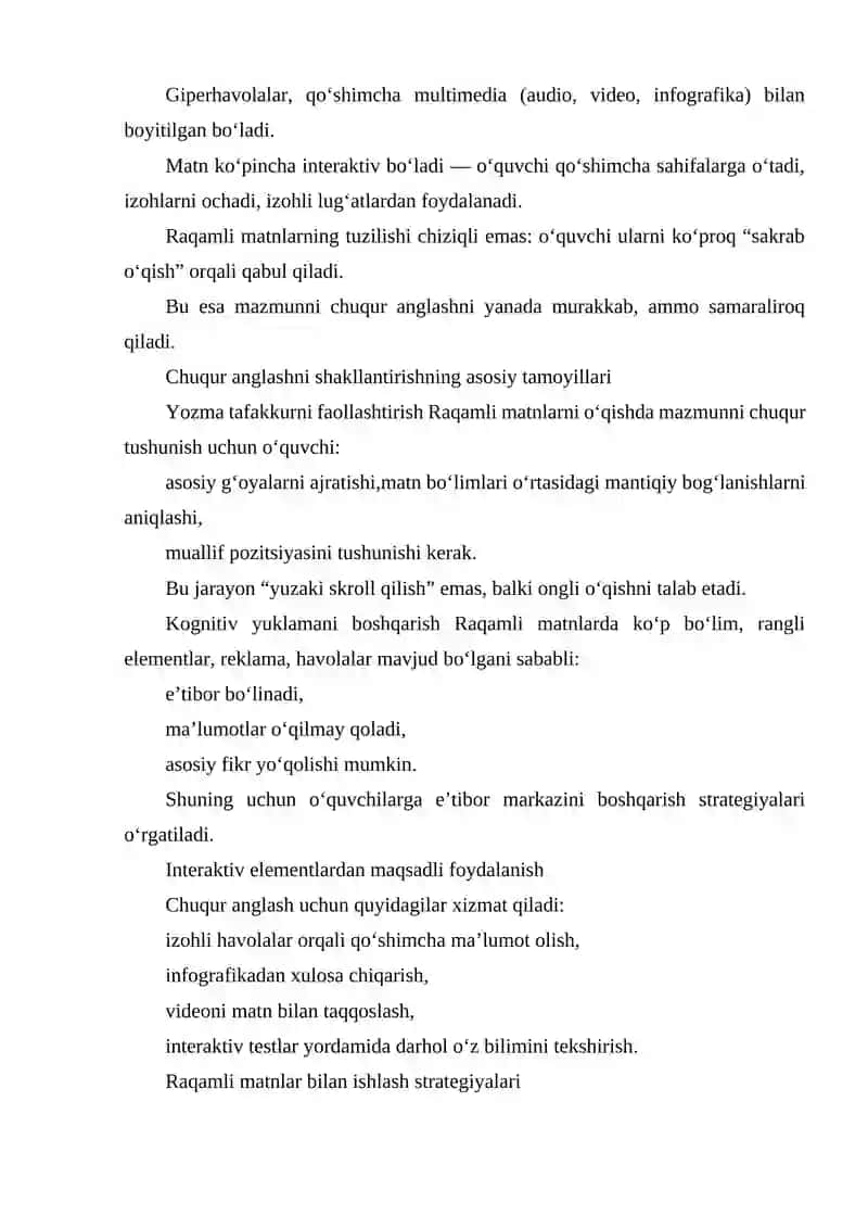 RAQAMLI MATNLAR ASOSIDA O'QISH MAZMUNINI CHUQUR ANGLASHNI SHAKLLANTIRISH 3