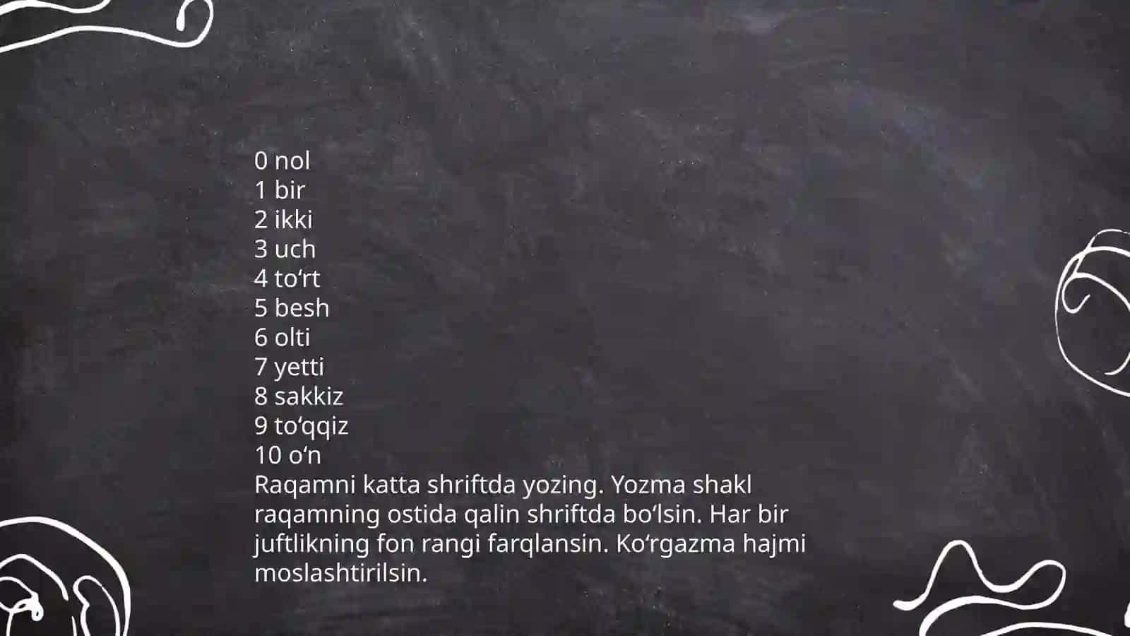 Matematik raqamlarni yozma shakli uchun ko‘rgazma tayyorlash 3