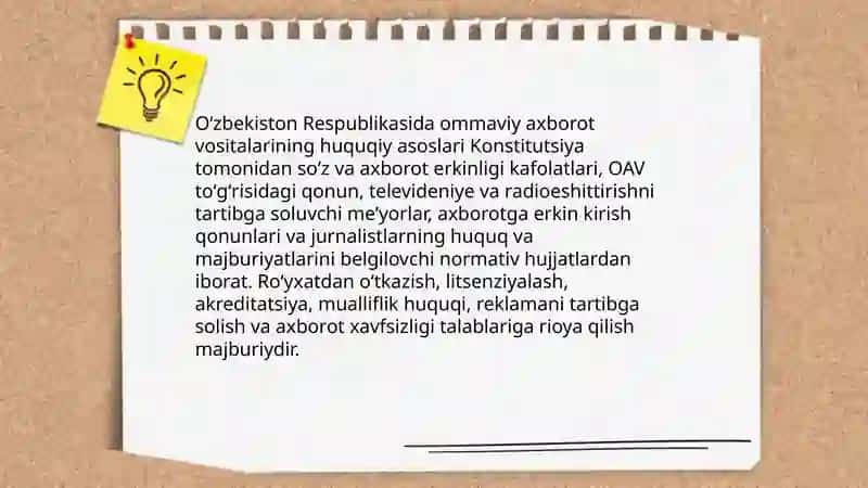 Oʻzbekiston Respublikasida ommaviy axborot vositalarining huquqiy asoslari 3