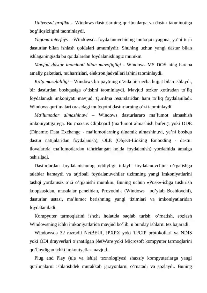 Windows operatsion tizimlari VA UNING IMKONIYATLARI 3