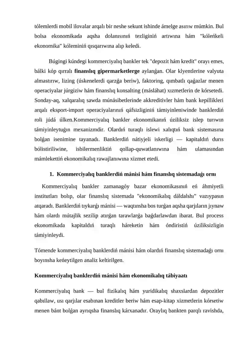 Kommerciyalıq bankler hám olardıń funkciyaları 3