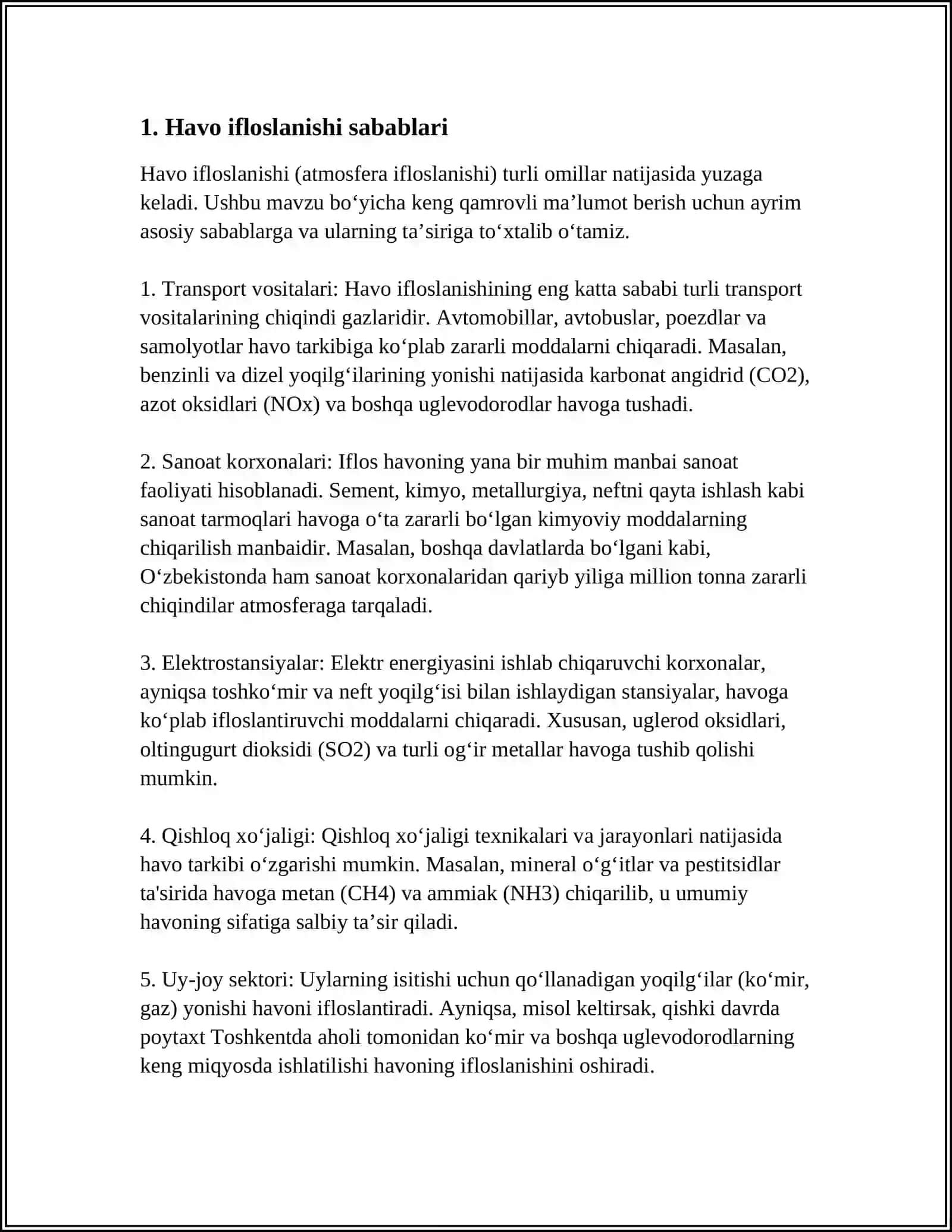 O'ZBEKISTONDA HAVONING IFLOSLANISH DARAJASI VA UNING EKOLOGIK AHAMIYATI 3