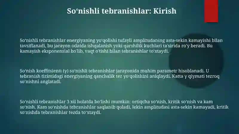 So‘nuvchi tebranishlar va ularning parametrlari Majburiy tebranishlar 3