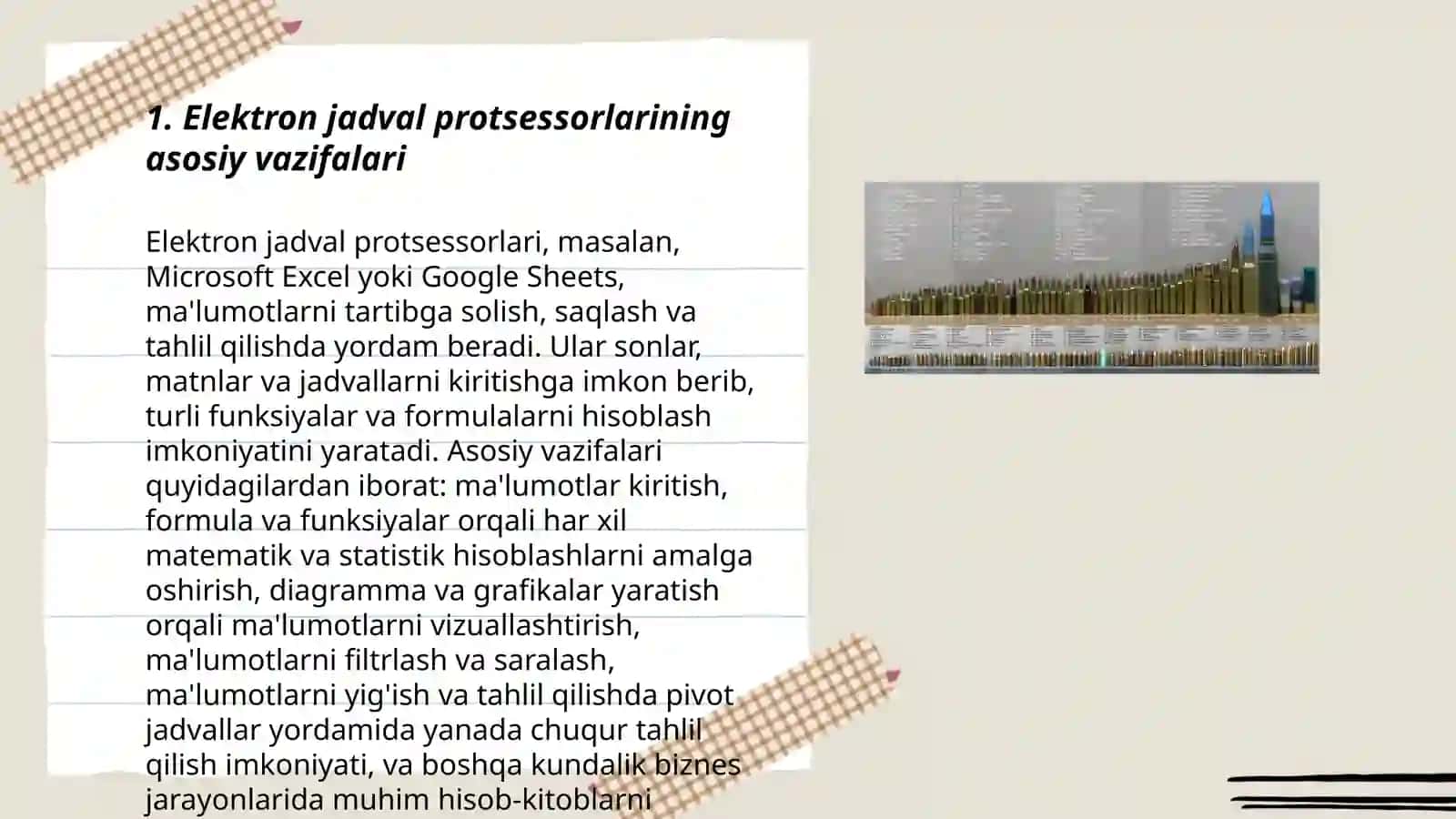 Elektron jadval protsessorlari, uning vazifasi va imkoniyatlari 3