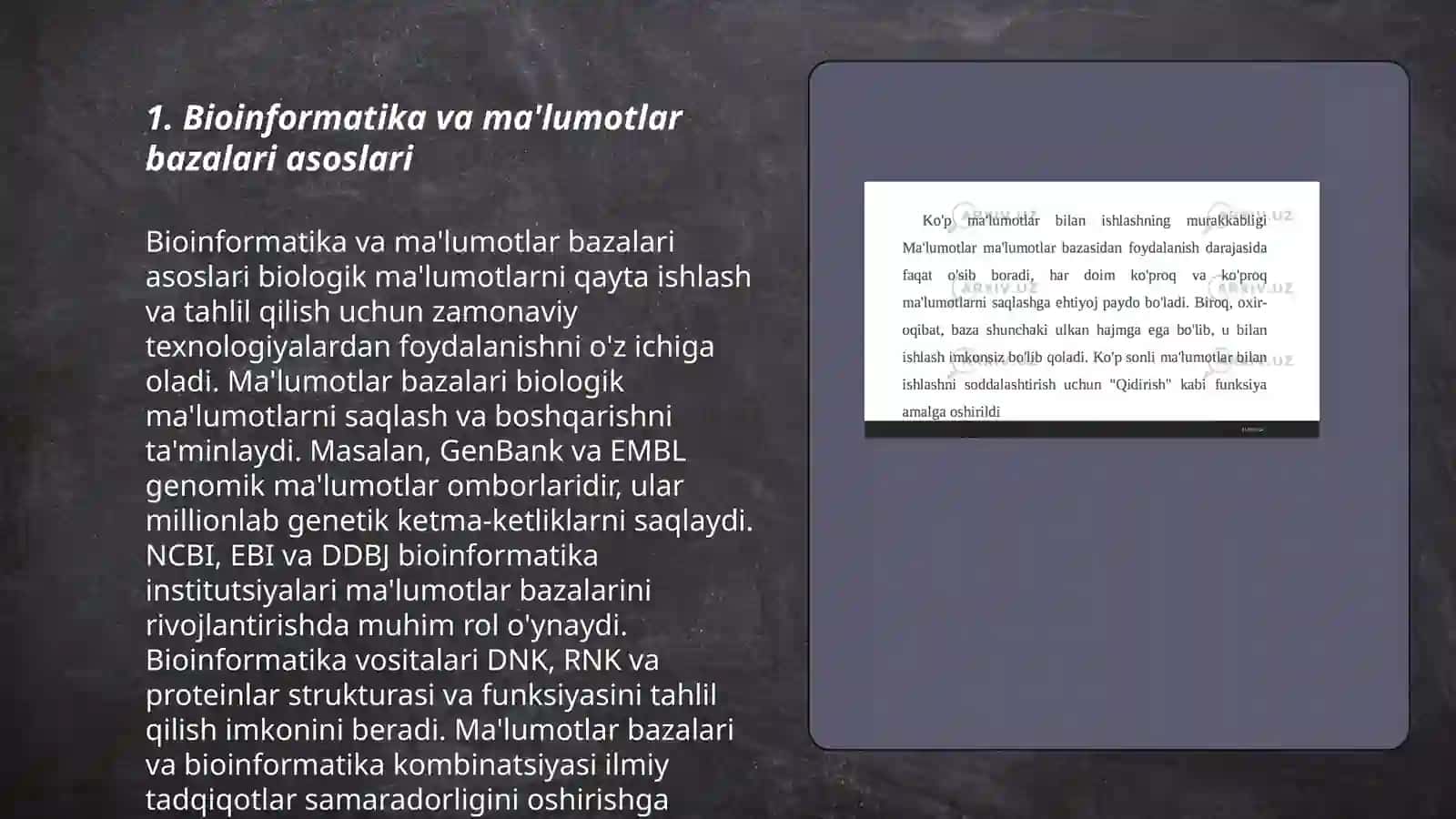 Bioinformatika va ma'lumotlar bazalari asoslari 3