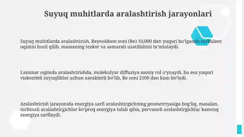 Suyuqlik muhitlarida aralashtirish jarayonlari 3