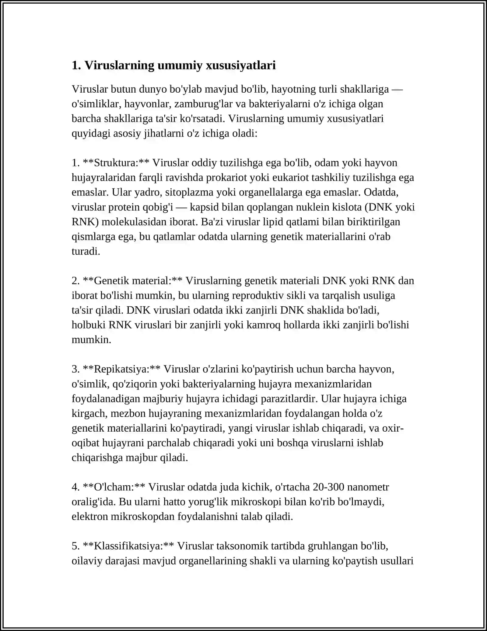 VIRUSLAR. PRO-EUKARIOT XUJAYRALAR. ULARNING O'ZIGA XOS UMUMIY TUZILISHI VA FARQLARI. EUKARIOT XUJAYRALARNING ULTRASTRUKTURAVIY TUZILISHI 3