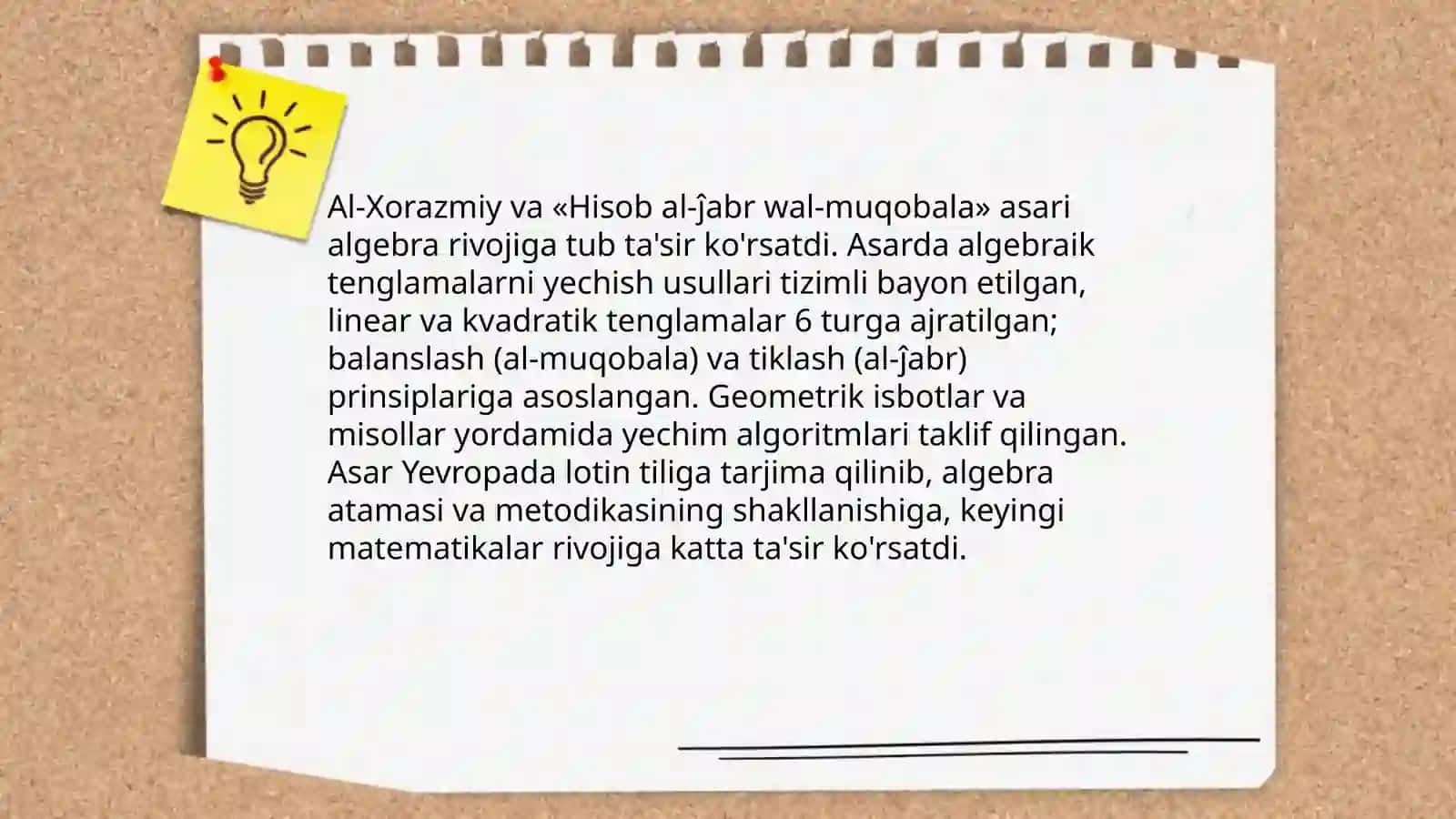 Al xorazmiyning algebra rivojiga qòshgan hissasi 3
