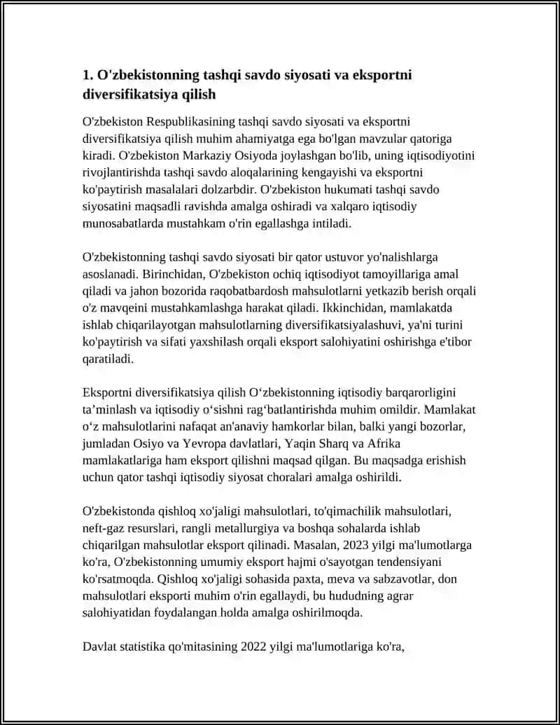 XALQARO IQTISODIY MUNOSABATLARDA O'ZBEKISTONNING O'RNI 3