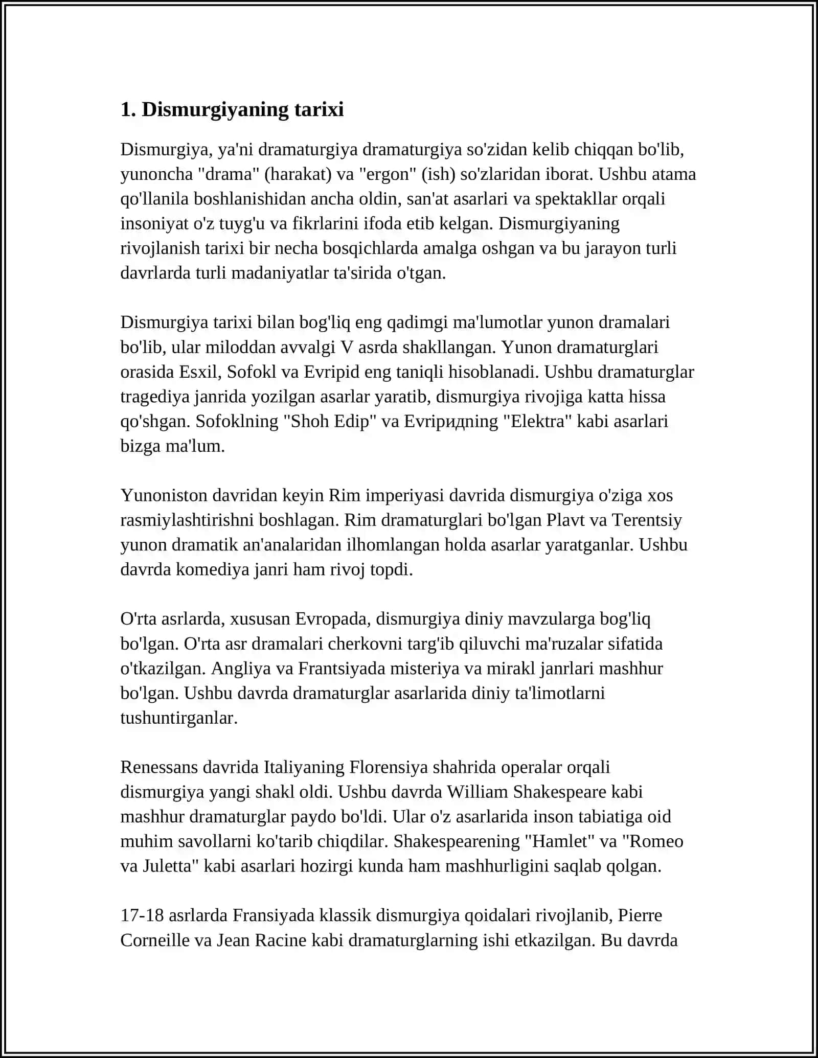 MUSTAQIL ISH Mavzu: DISMURGIYA 3