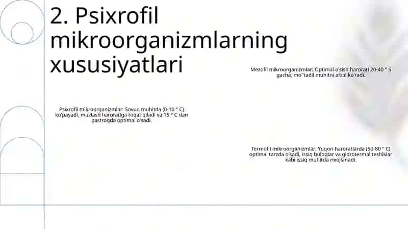Psixrofil, Mezofil Va Termofil Mikroorganizmlar 3