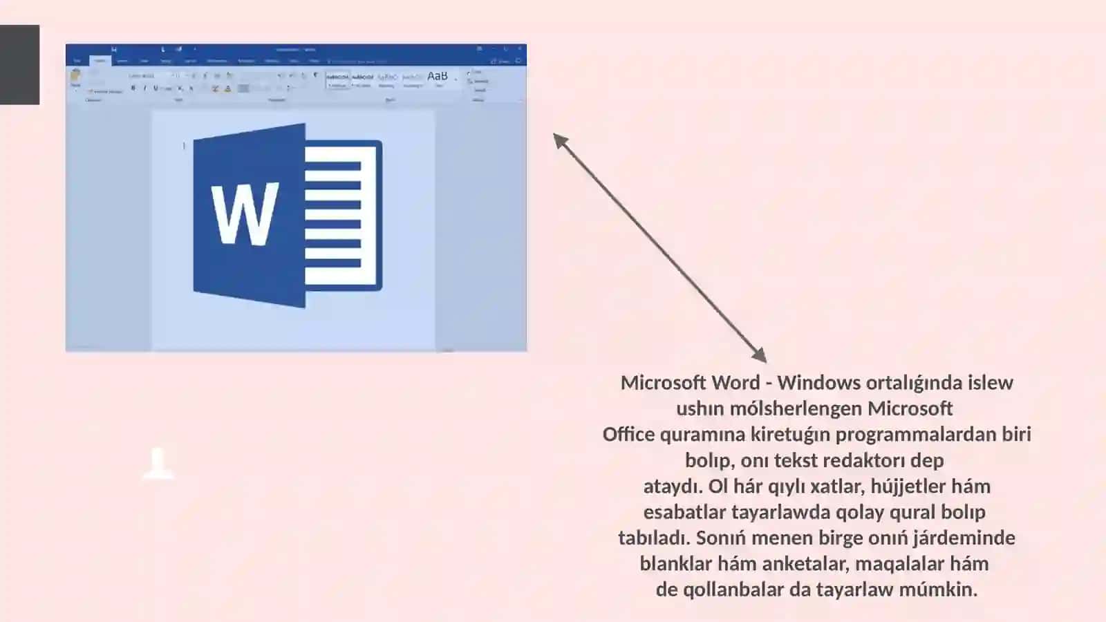 Microsoft Word - Windows ortalıǵında islew ushın mólsherlengen Microsoft Office quramına kiretuǵın programmalardan biri bolıp, onı tekst redaktorı dep ataydı 3