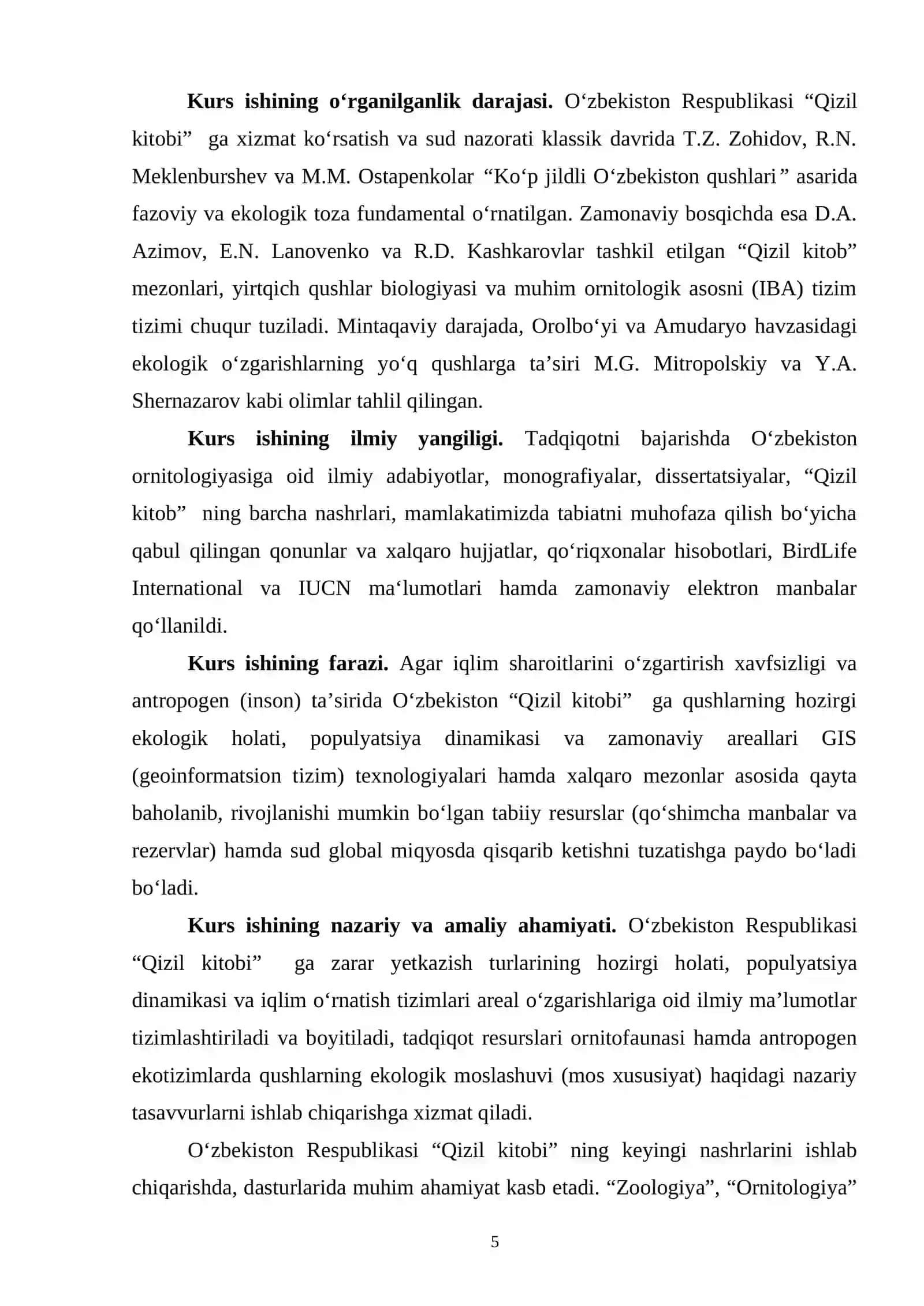 O‘zbekiston Respublikasi “Qizil kitobi”ga kiritilgan qushlarning hozirgi holati va muhofaza qilish choralari 3