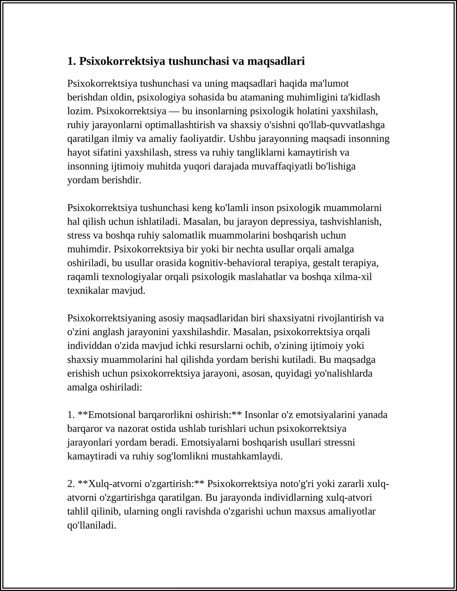 PSIXOKORREKSION ISHLARNI TASHKIL ETISH:TEXNIKALAR VA USLUBLAR 3