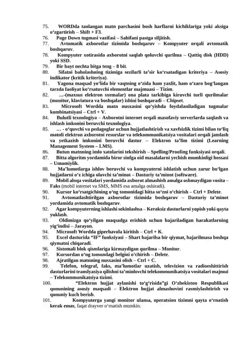 Argos 2025 Axborot kommunikastsiya yo’nalishi bo’yicha test javoblari 3