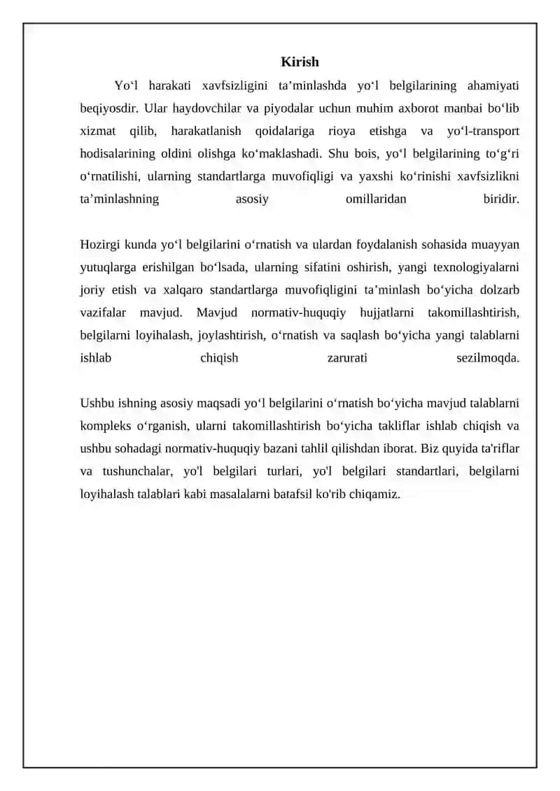 Yo'l belgilari va ularni oʻrnatish qoʻyilgan talablar 3
