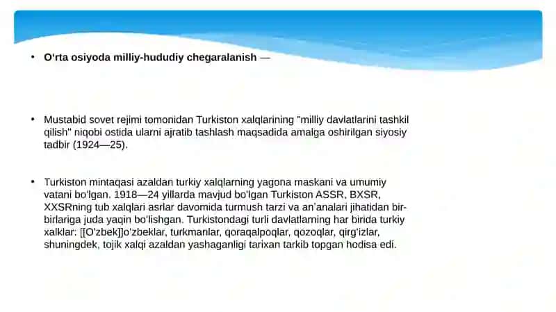 O'rta Osiyoda milliy-hududiy chegaralanish 3