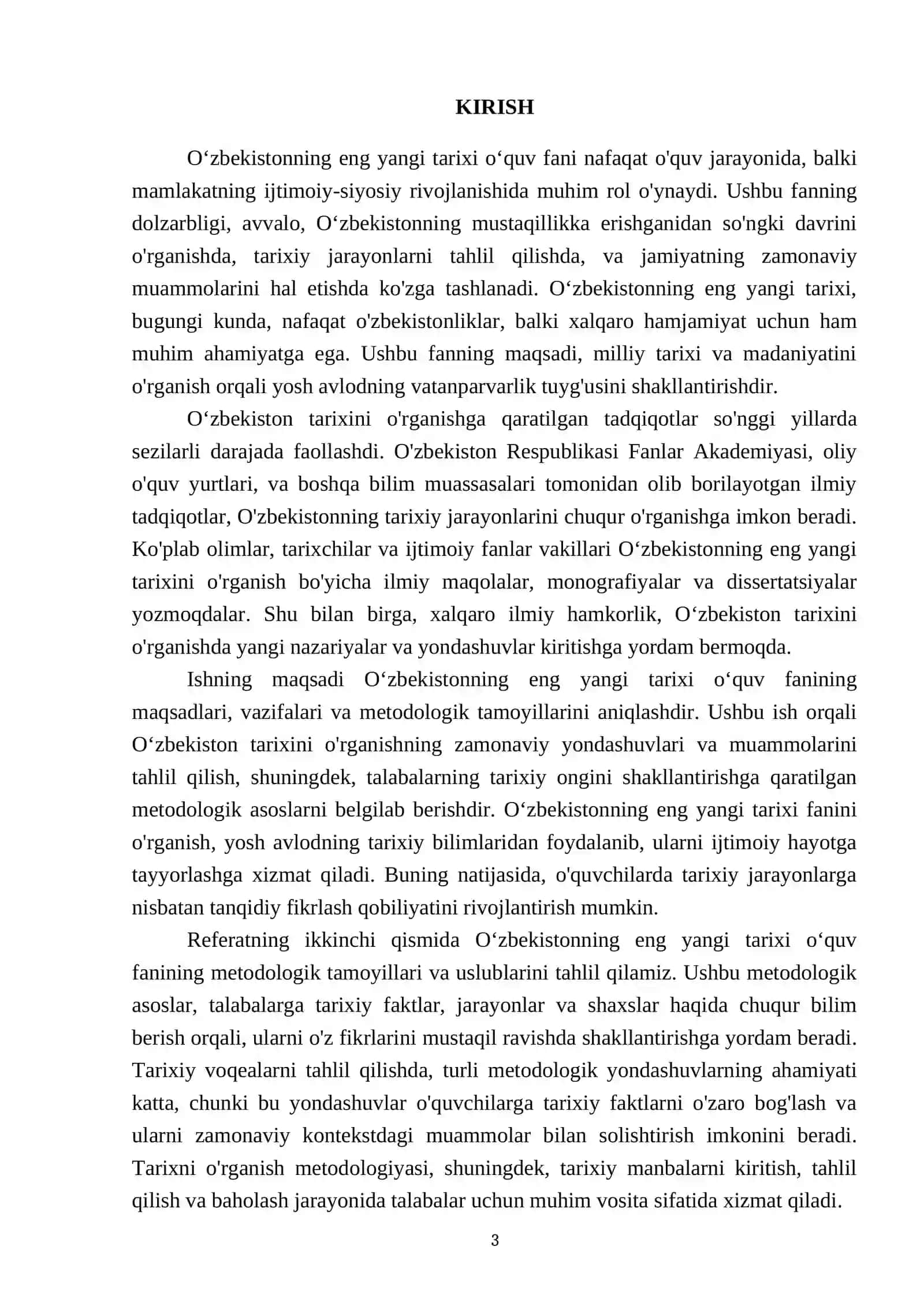 Oʻzbekistonning eng yangi tarixi oʻquv fanining maqsadi vazifasi, metodologik tamoyillari 3