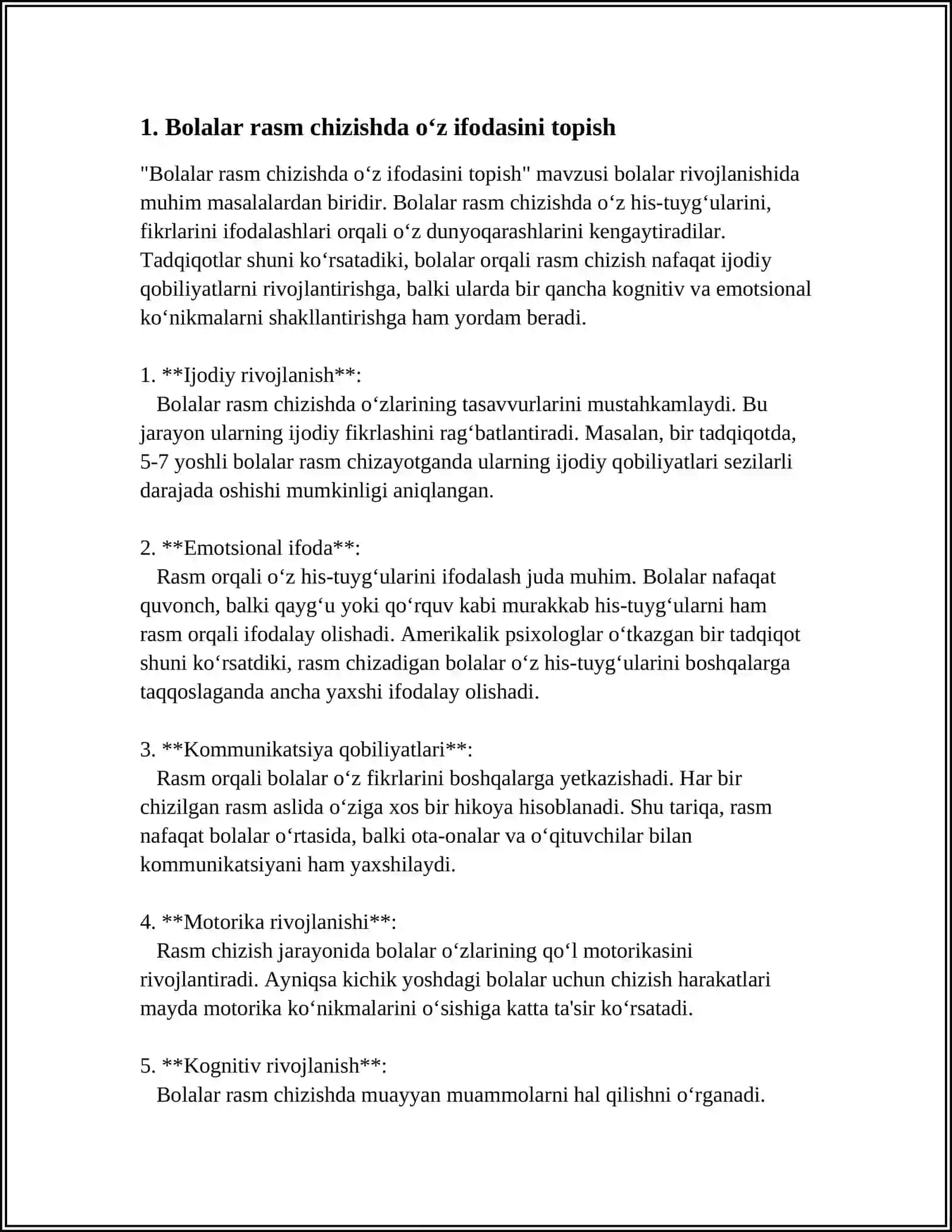 Bolalar rasm chizishda o‘z ifodasini topish 3