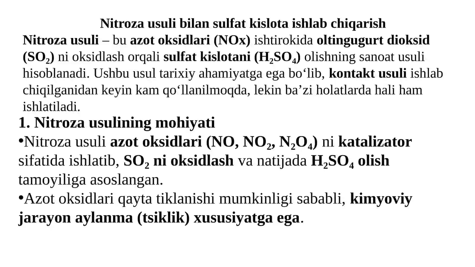 Nitroza usuli bilan sulfat kislota ishlab chiqarish 3