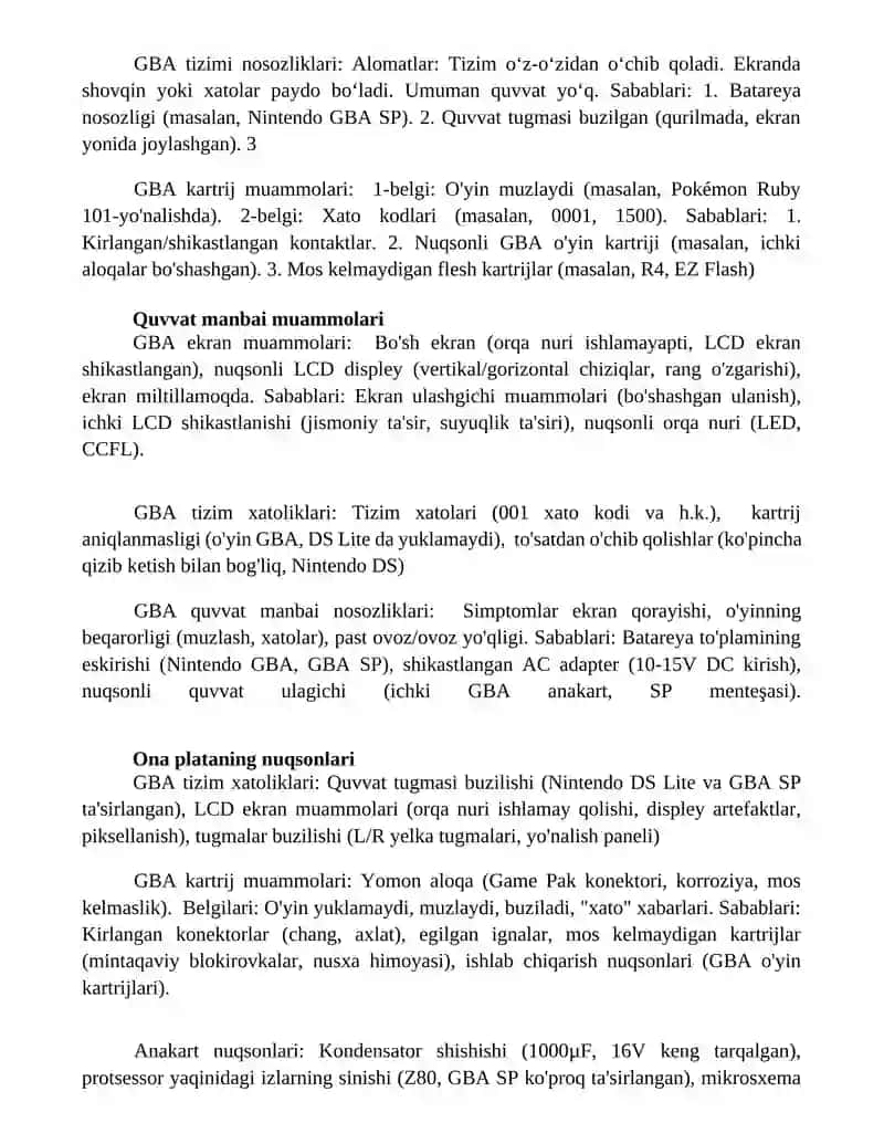 GBAni ta’minlash tizimi nosozliklari, ularning alomatlari va kelib chiqish sabablari 3