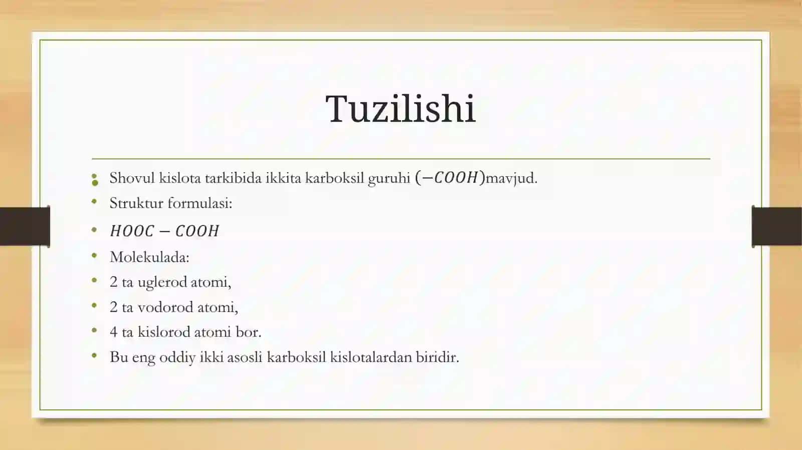 Shovul kislota sintezi uning tuzilishi va xossalari 3