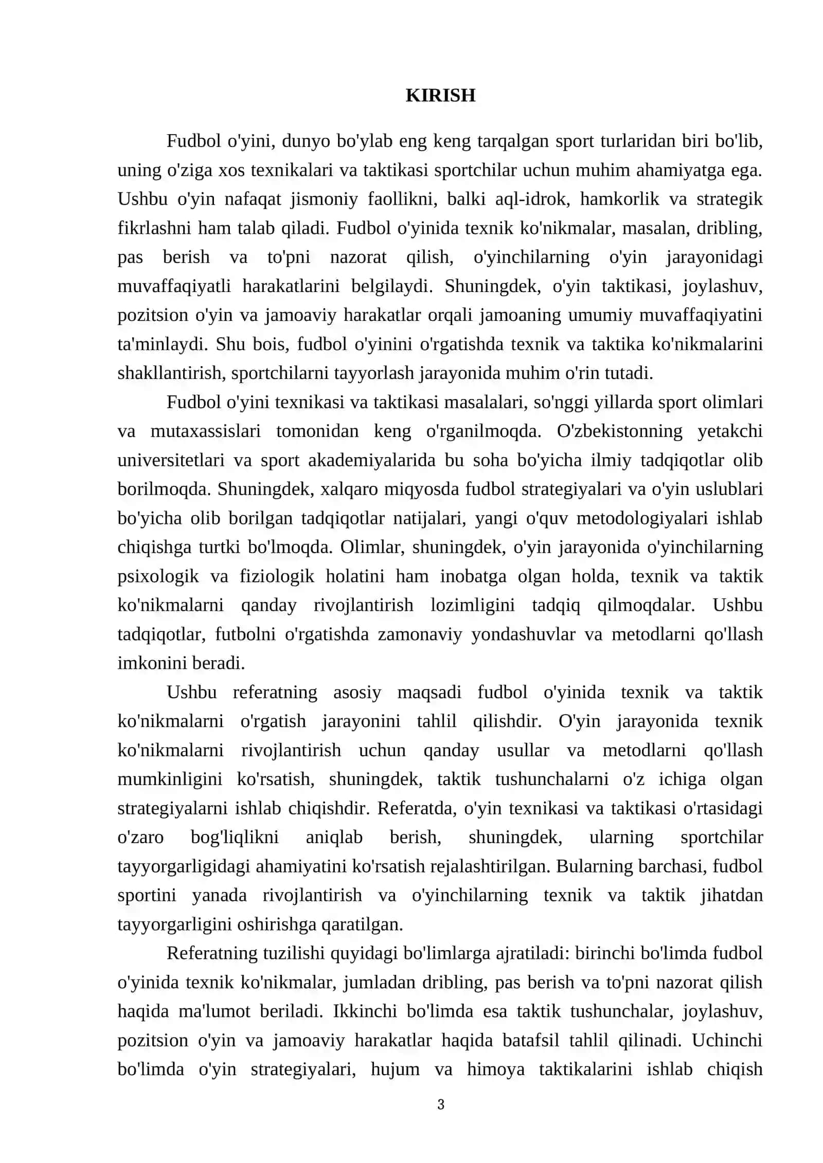 Fudbol oʻyini texnikasi va taktikasi oʻrgatish 3