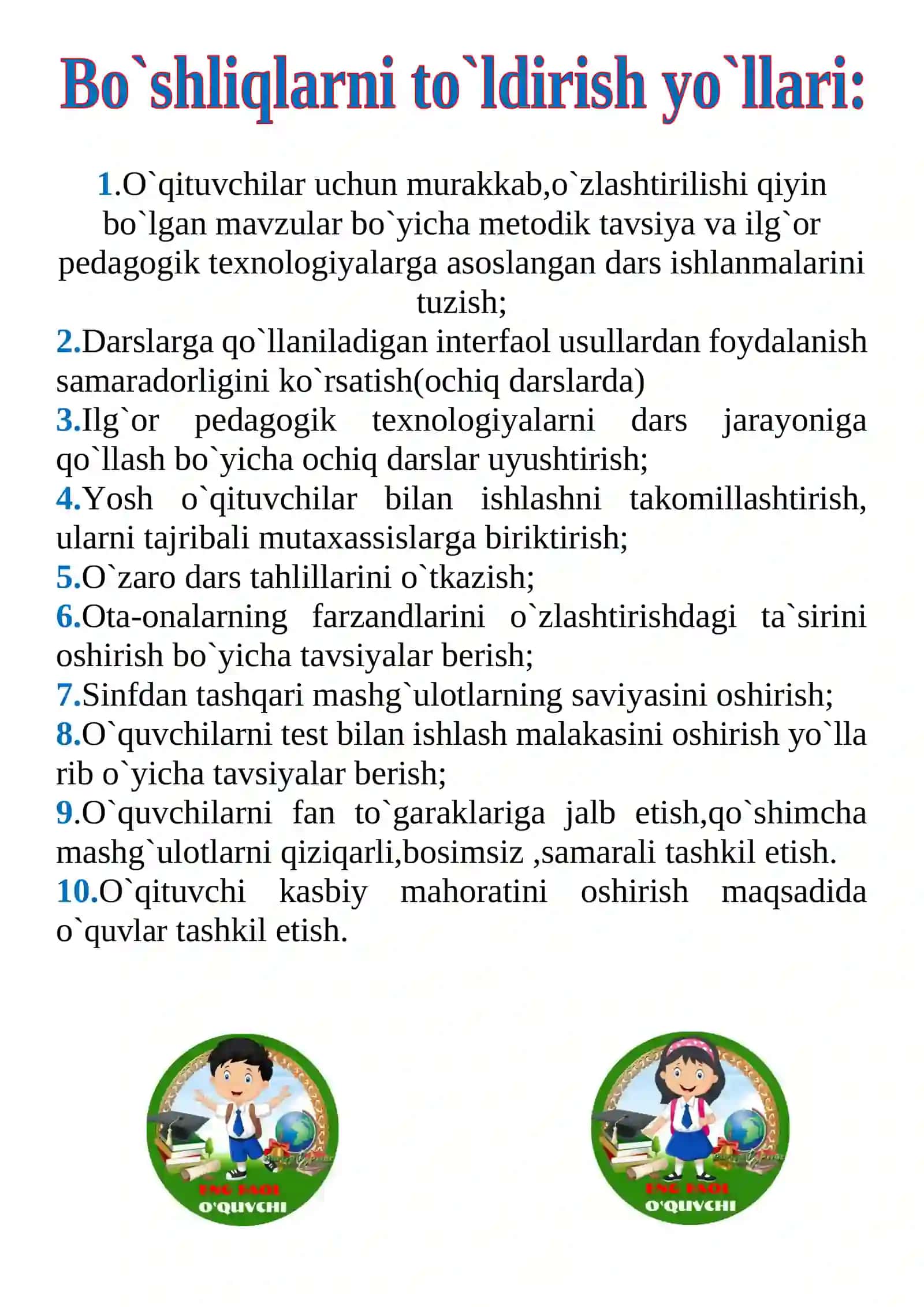Bo`sh o`zlashtiruvchi o`quvchi-fanlarni davlat ta`lim standartlarida belgilab qo`yilgan darajada o`zlashtira olmayotgan 3