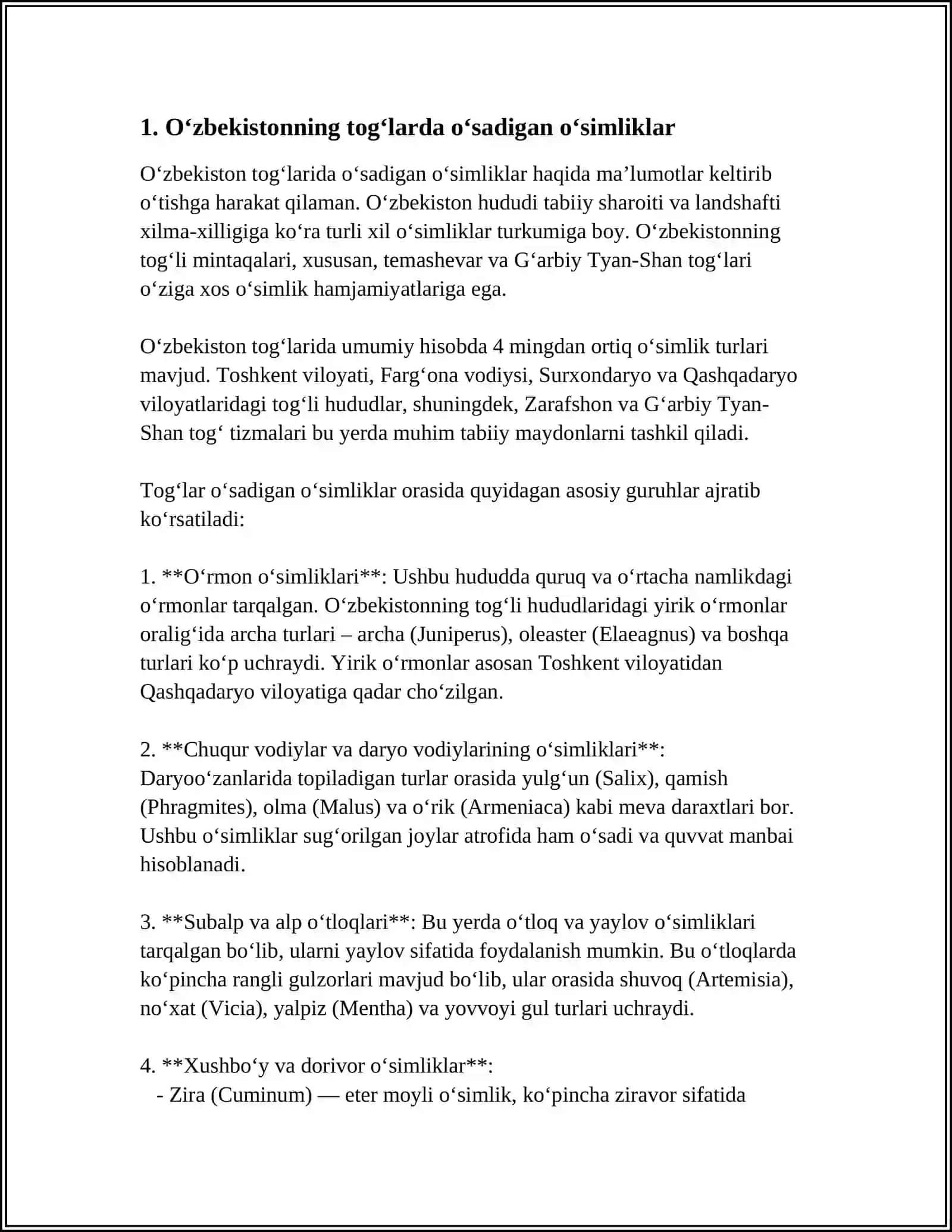 O‘ZBEKISTONNING TOG‘, CHO‘L, DASHTLARIDA O‘SADIGAN O‘SIMLIKLARI O‘SIMLIKLARNING MINTAQALAR BO‘YICHA TAQSIMLANISHI 3