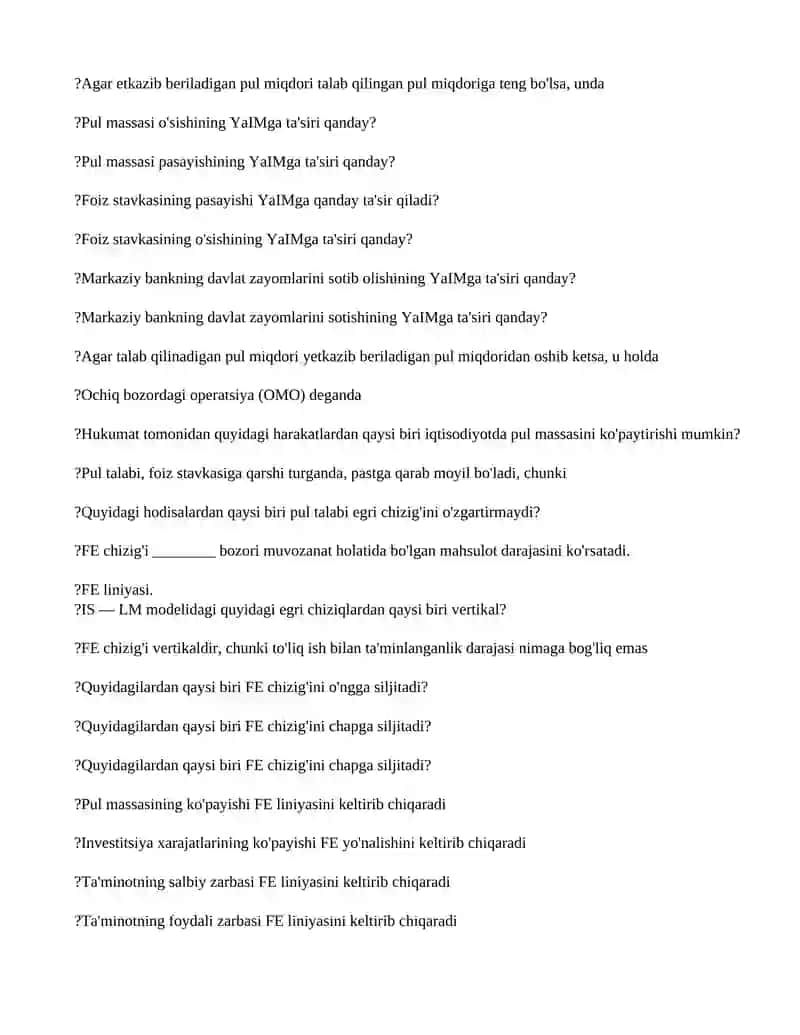 MACROECONOMICS test savollari 3
