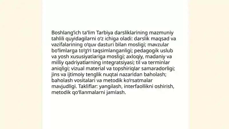 Boshlang‘ich ta'lim Tarbiya darsliklarining mazmuniy tahlili 3