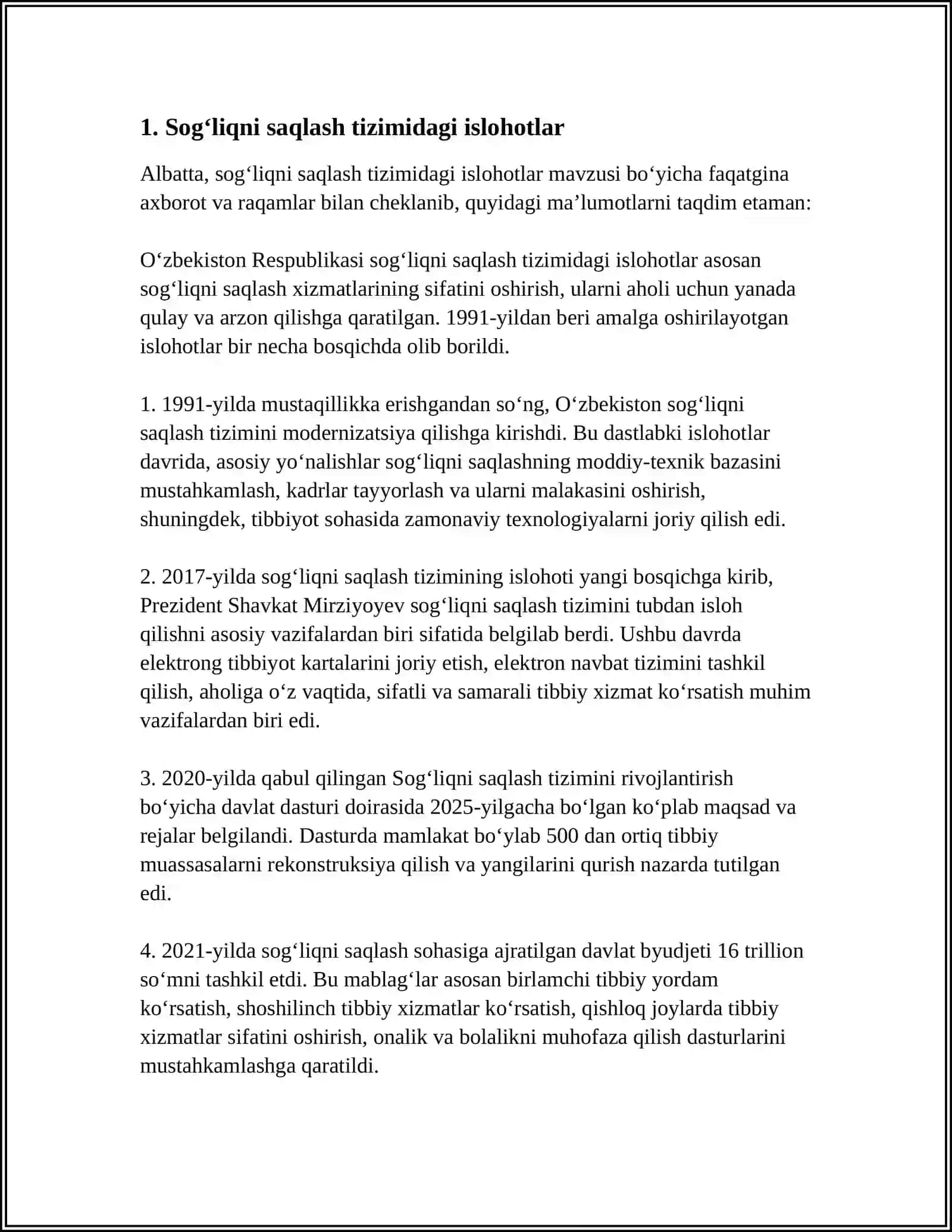 OʻZBEKISTONDA IJTIMOIY SOHADA AMALGA OSHIRILAYOTGAN OʻZGARISHLAR MAZMUN MOHIYATI 3