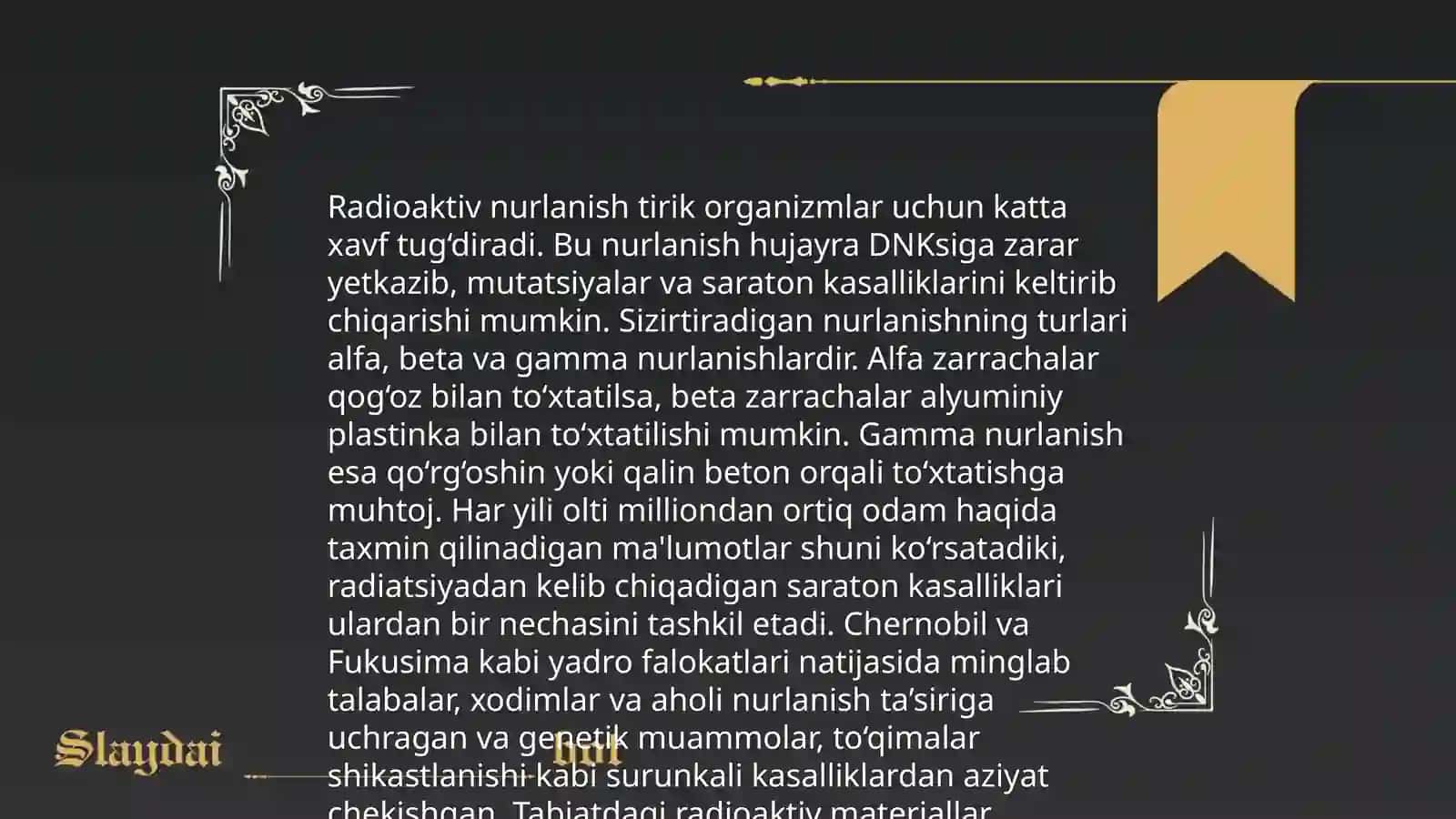 Radioaktiv nurlarning tirik organizmga taʼsir.Nurlanish dozasi 3