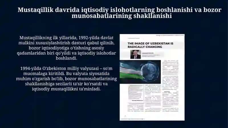O'zbekistonda iqtisodiy islohotlarning amalga oshirilishi va bozor munosabatlarining shakllanishi 3