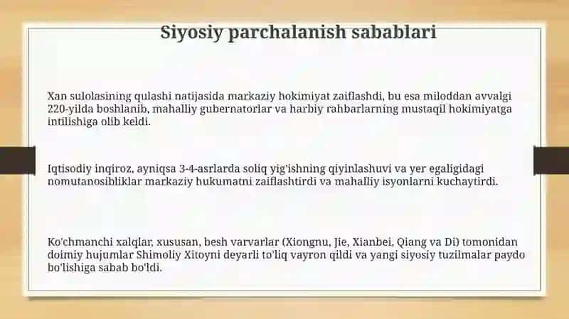 V - VI asrlarda Xitoyning siyosiy tarqoqligi 3