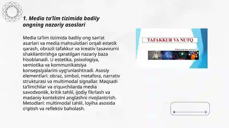 Media taʼlim tizimidagi badiiy ong, tasavvur va tafakkur 3