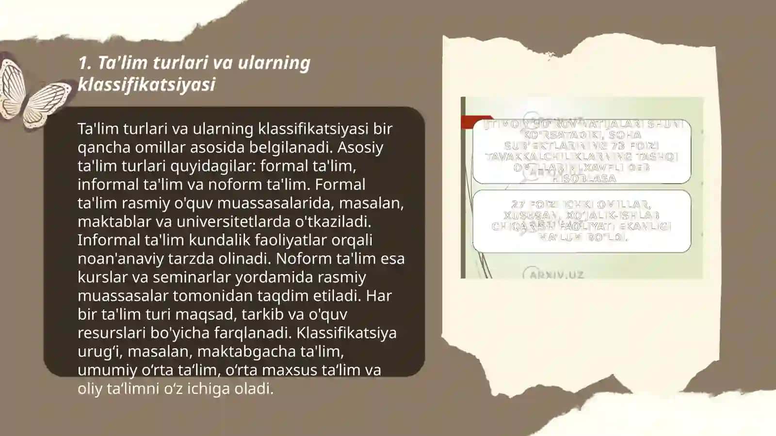 Ta'lim turlari va ta'limni tashkil etish shakllari. Dars ta'limini tashkil etishning asosiy shakli 3